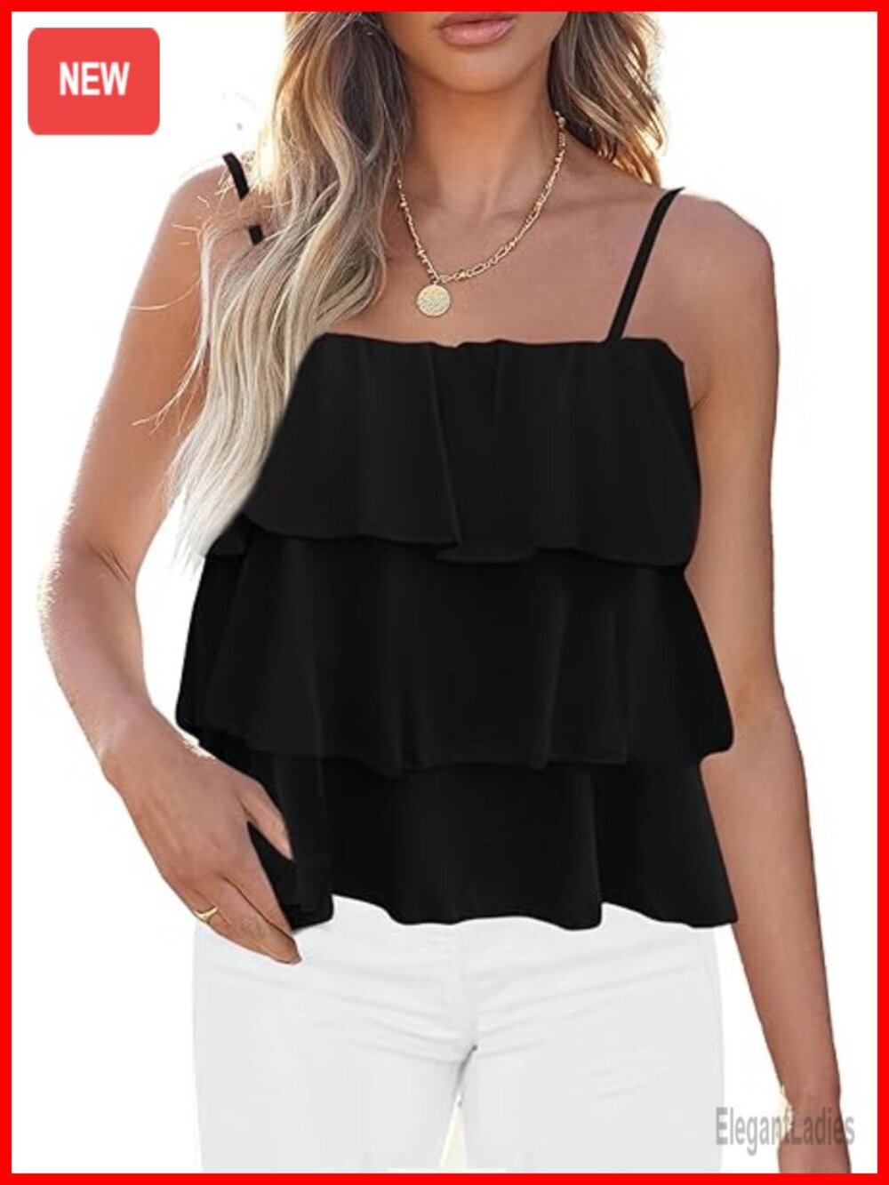 Spaghetti Strap Ruffle Babydoll Peplum Tank Top Sleeveless Flowy Summer Cute